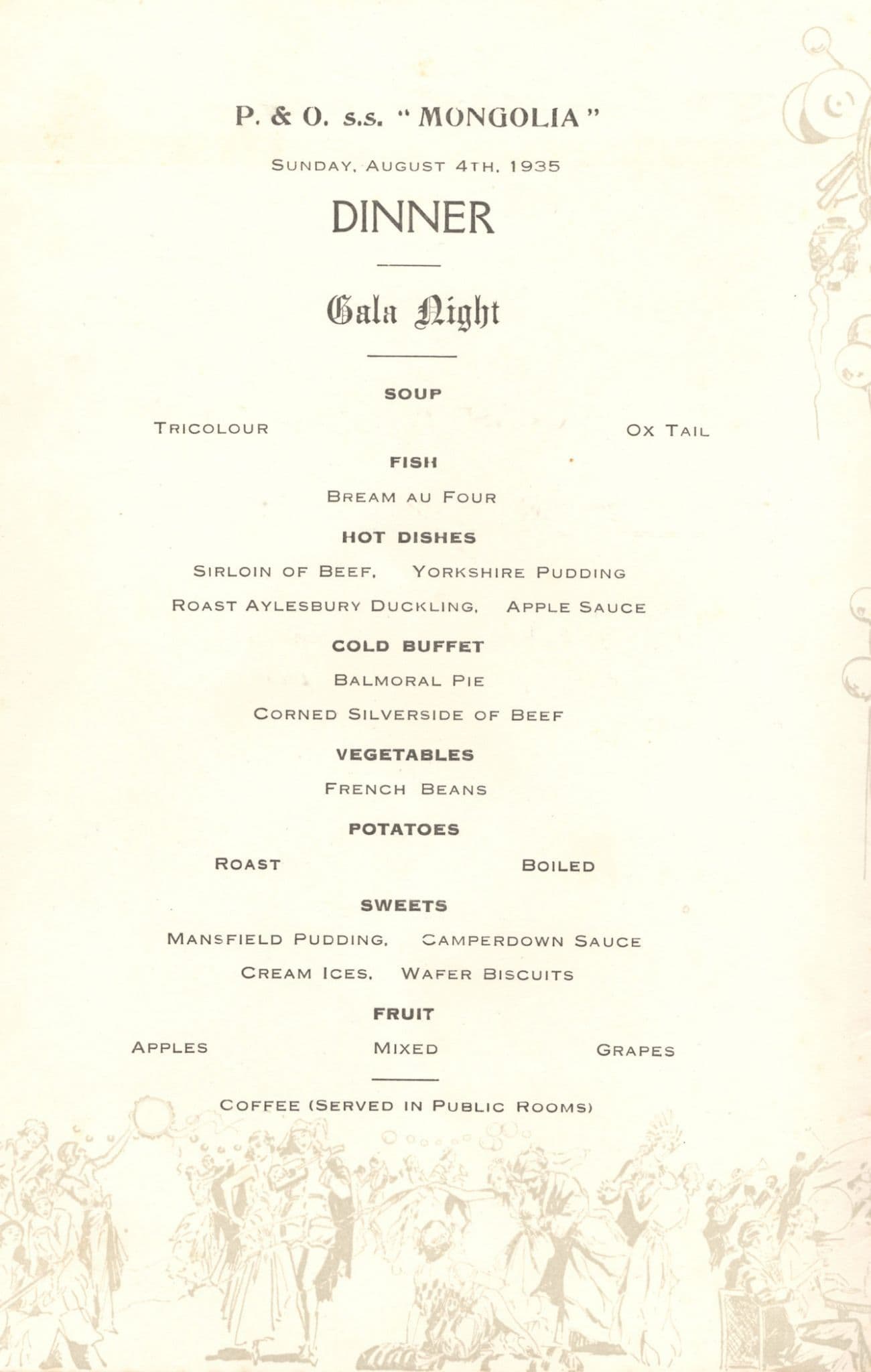 1935 P&O SS Mongolia Cruise Ship Commander Crew Hand Signed Gala Menu