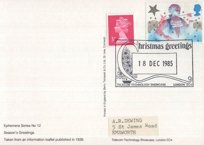 1938 Telegraph 1985 Communications Christmas FDC Postcard