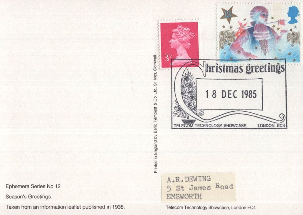 1938 Telegraph 1985 Communications Christmas FDC Postcard