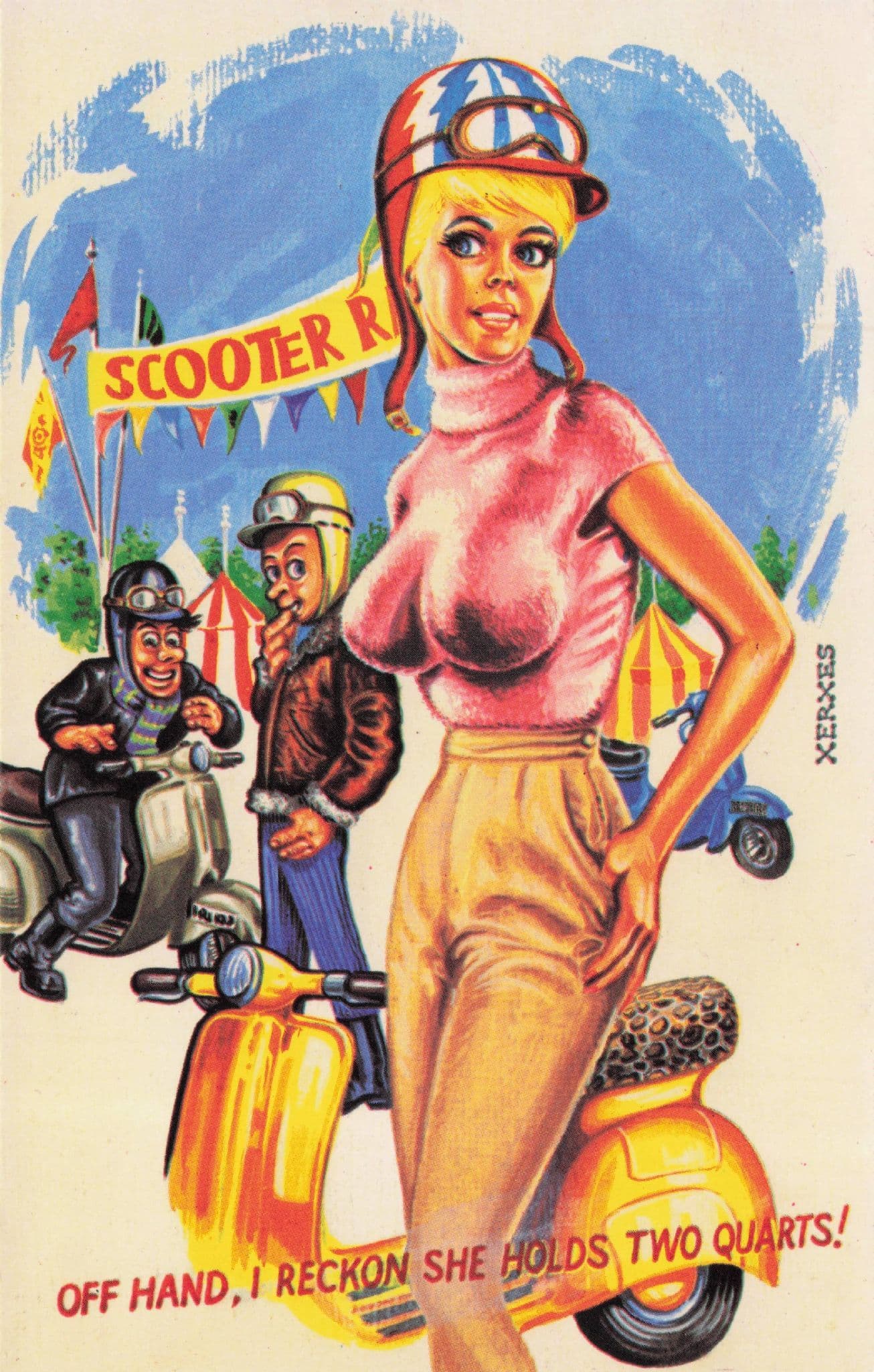 1950s Lambretta Mod Sexy Lady Motorcycle Vintage Comic Postcard
