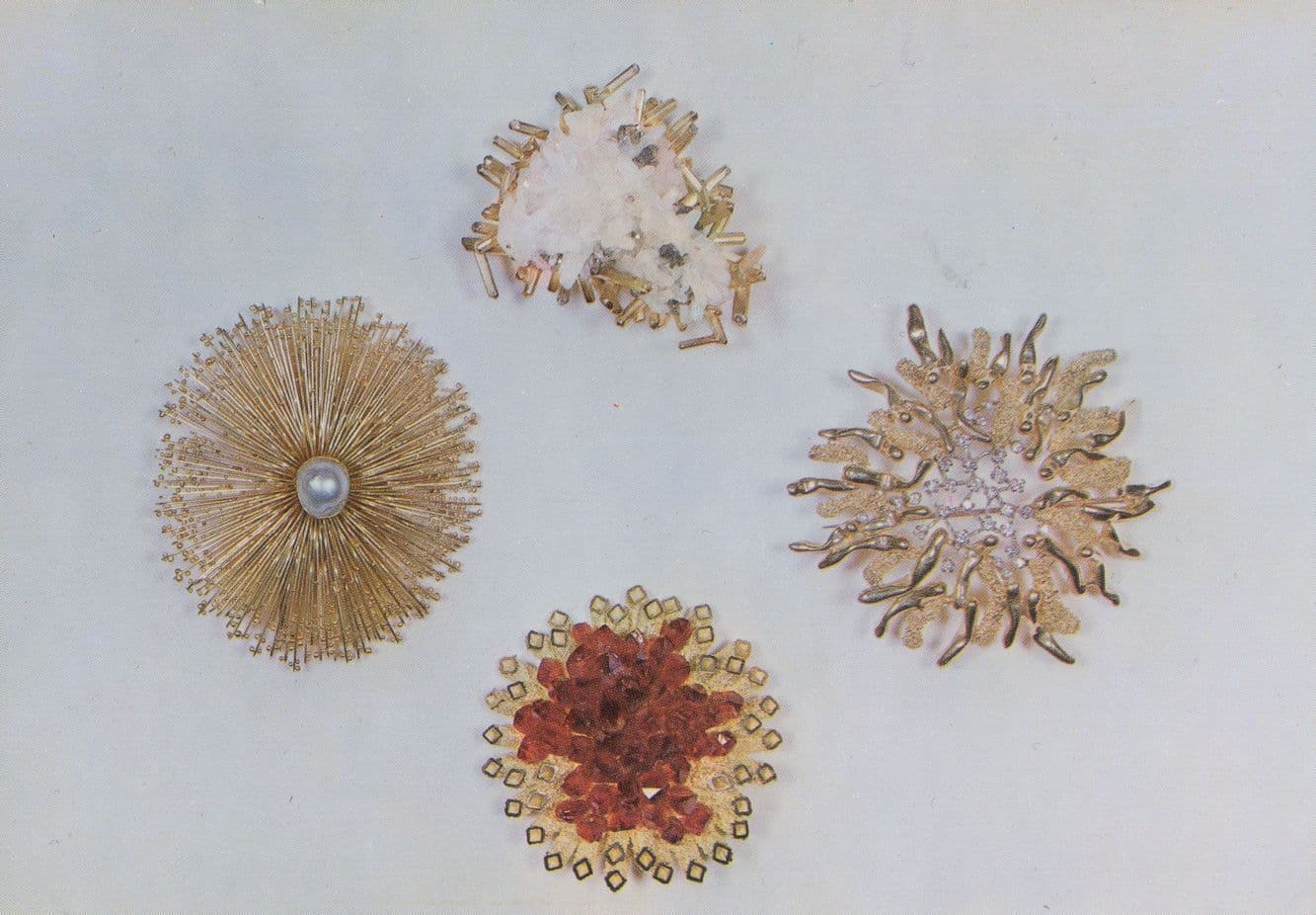 1960s Gold Brooches Baroque Pearl Jewellery Diamonds Postcard