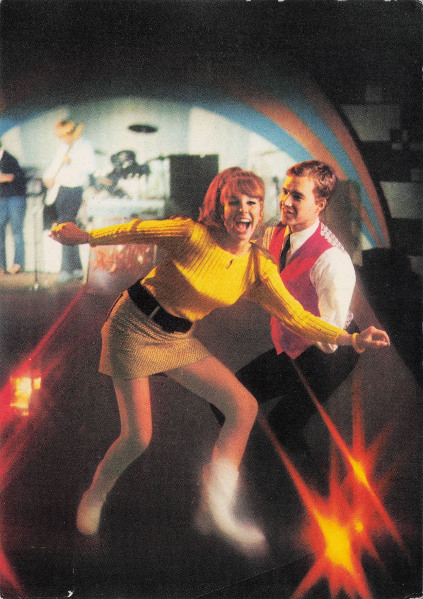1970s Disco Lycra Ladies Sexy Mini Dress Fashion Nightclub Postcard