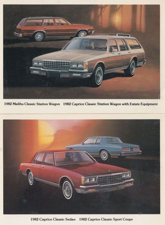 1982 Caprice Classic Station Wagon Sport Coupe 2x Car Advertising Postcard s