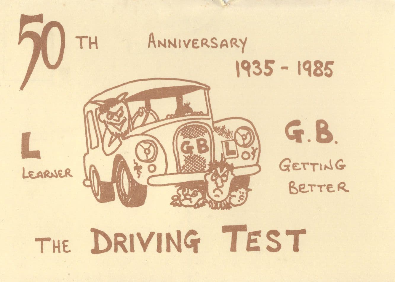 1985 Driving Test 50 Year Anniversary Postcard