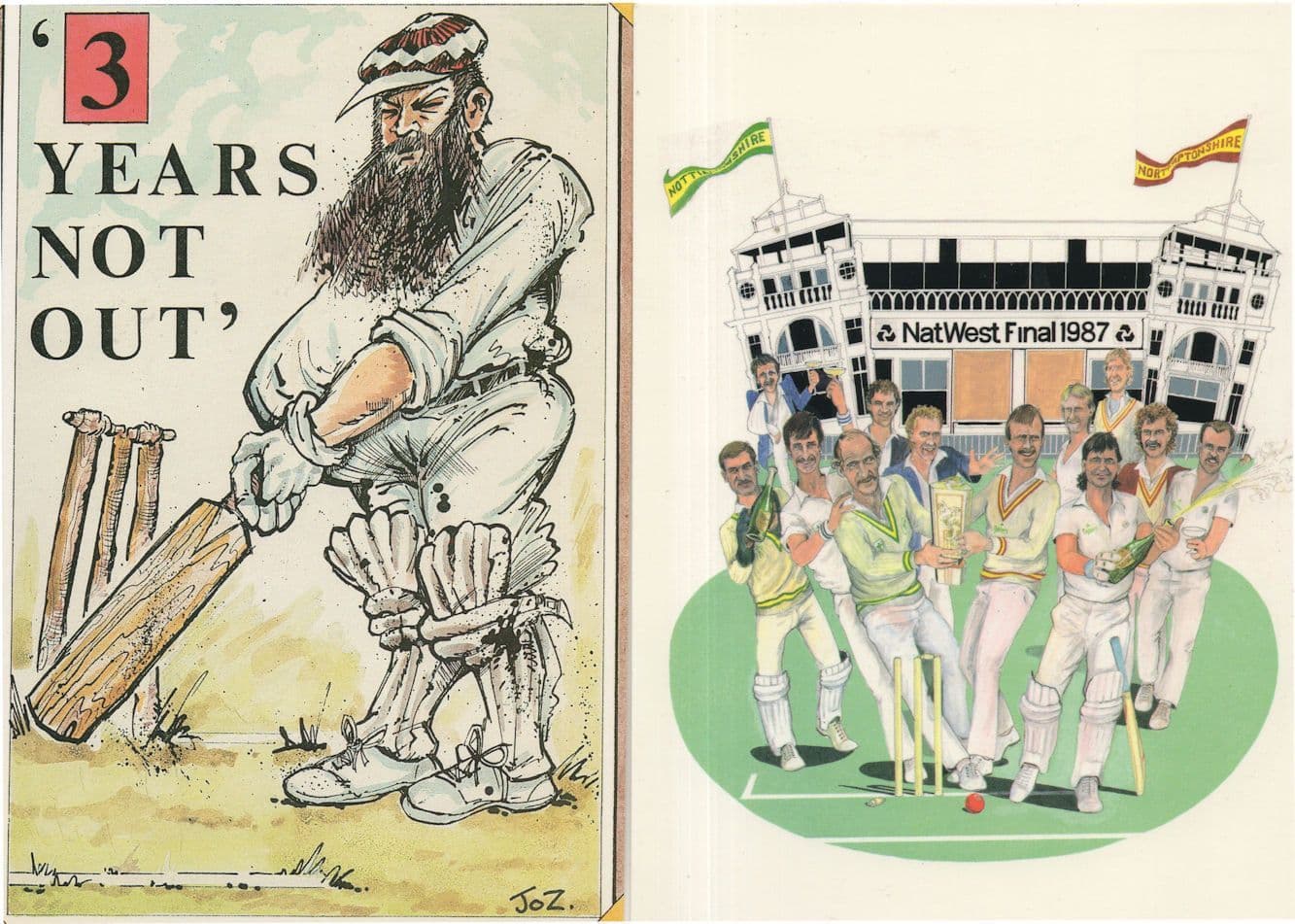 1987 Natwest Cricket Final 3 Years Not Out 2x Cricket Comic Postcard s