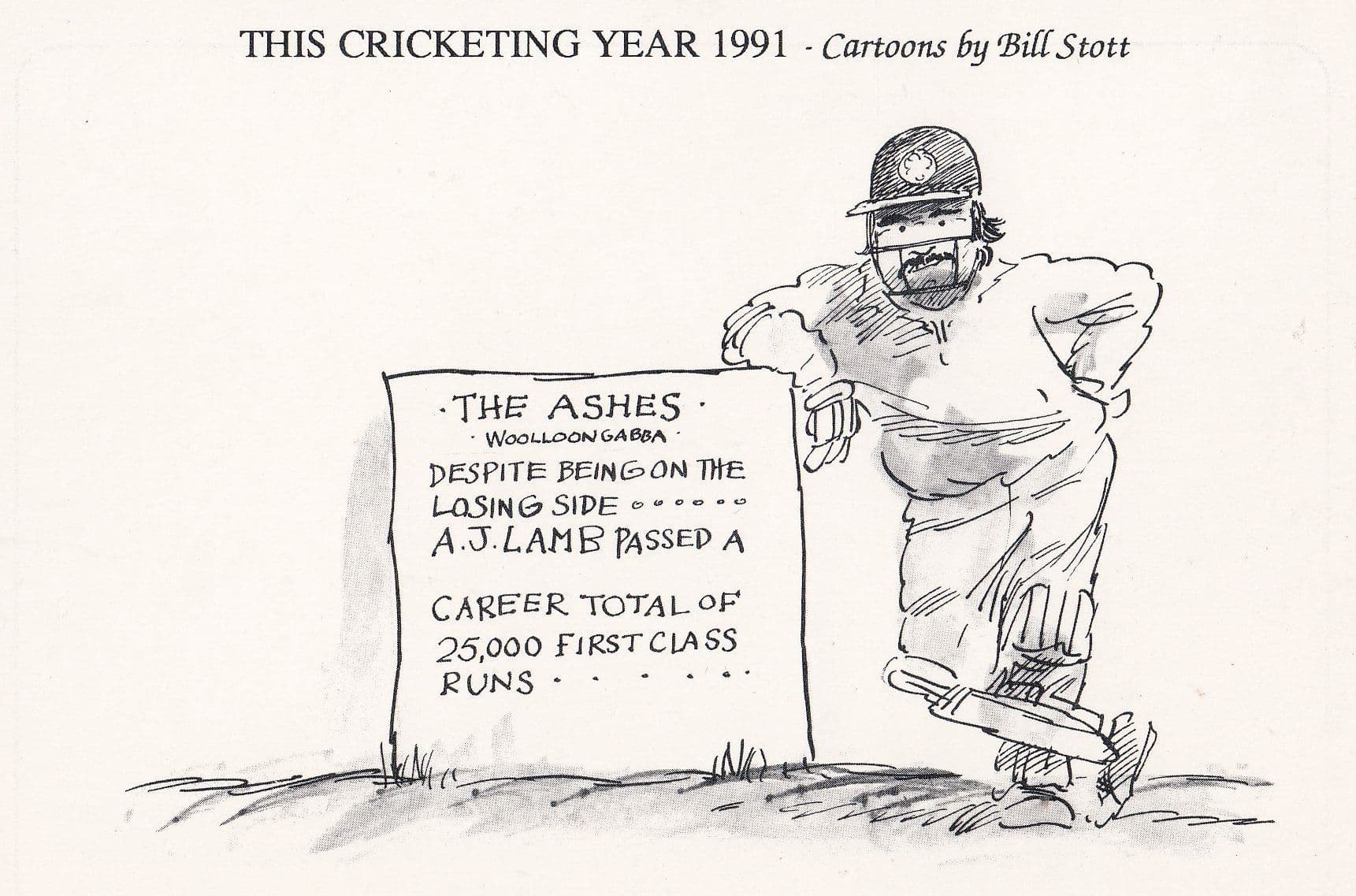 1991 Allan Lamb The Ashes Comic Cricket Postcard