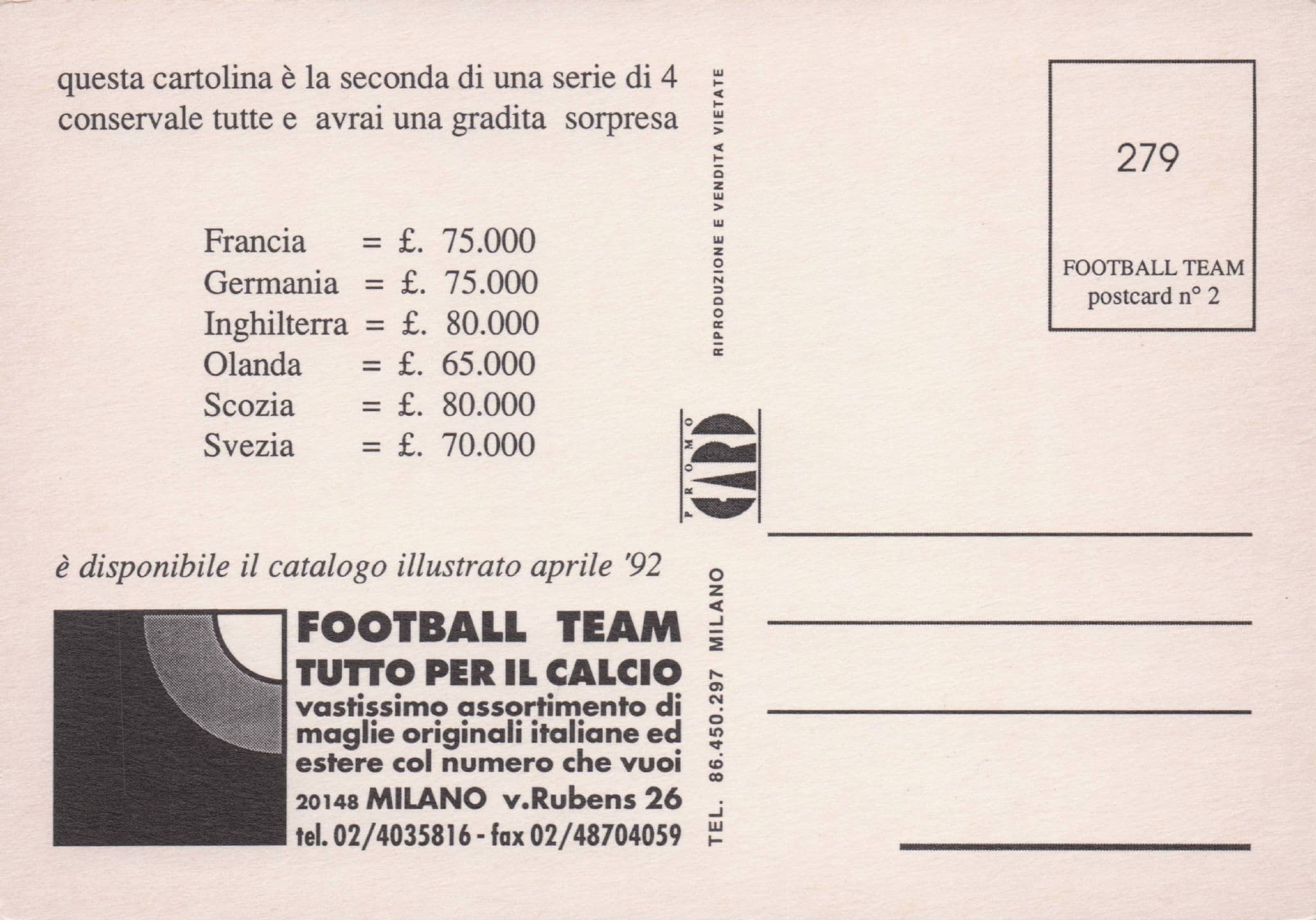 1992 Football European Championships Sweden Team Shirts Postcard