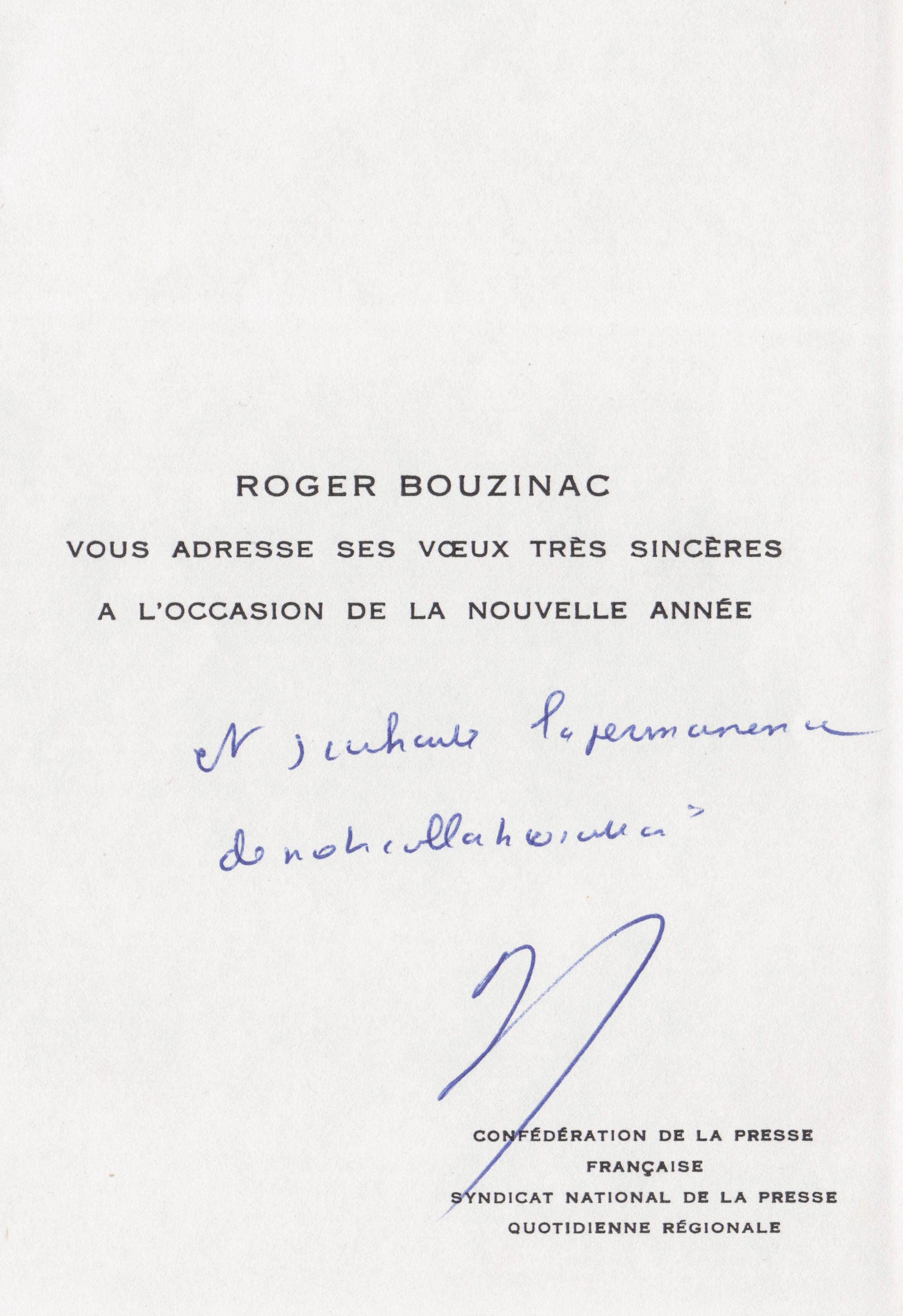 Roger Bouzinac French Journalist AFP CEO News Agency Rare Hand Signed Card