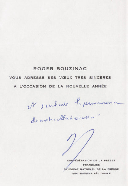 Roger Bouzinac French Journalist AFP CEO News Agency Rare Hand Signed Card