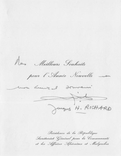 Jacques Richard French Diplomat Politics African Malagasy Hand Signed Autograph