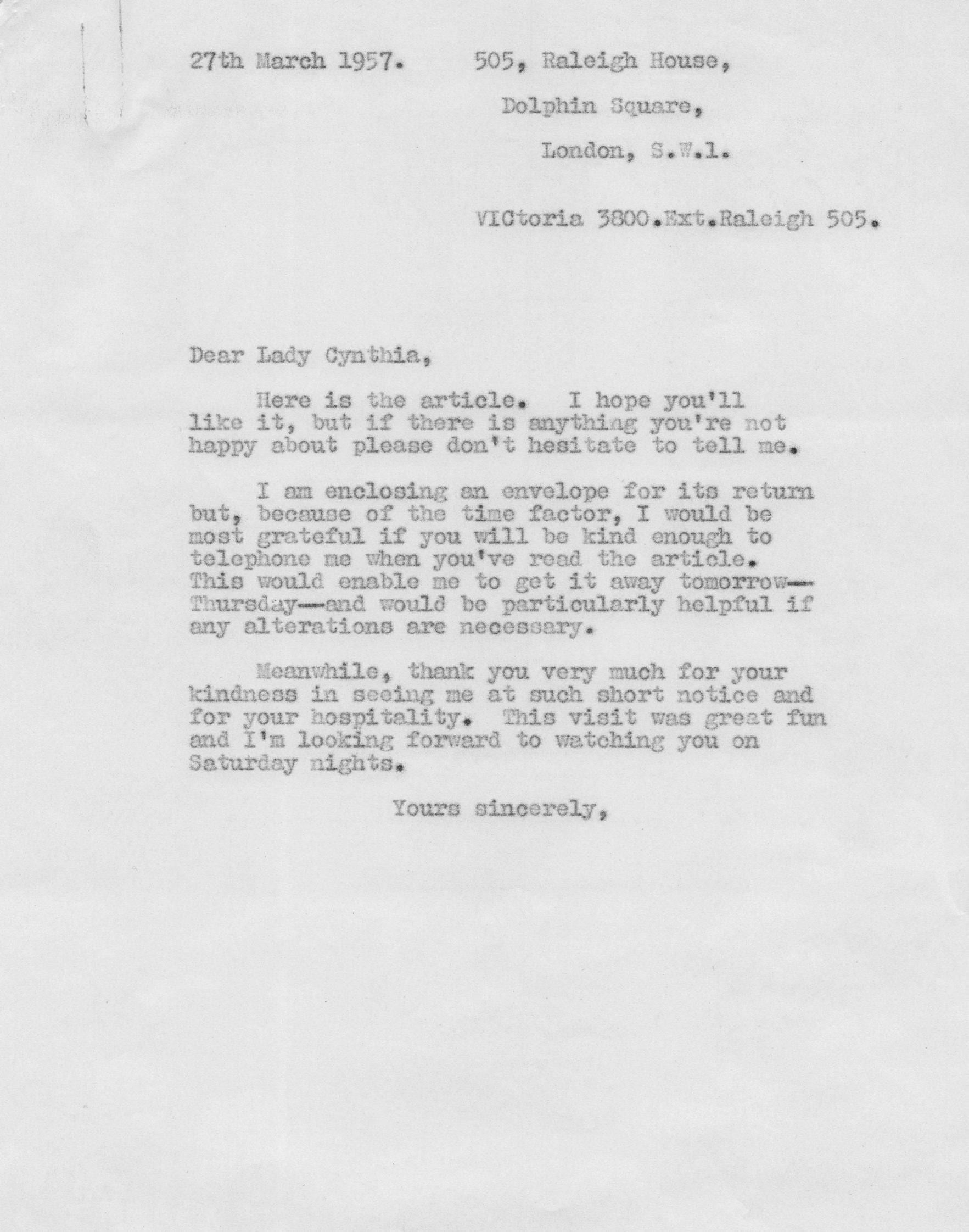 Lady Cynthia Asquith Interview & 4 Page Hand Written & Signed Headed Paper Letter