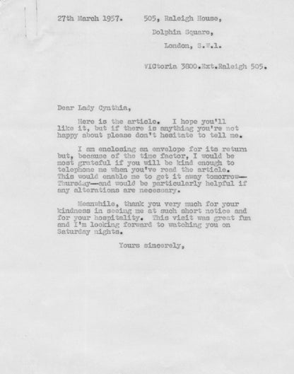 Lady Cynthia Asquith Interview & 4 Page Hand Written & Signed Headed Paper Letter