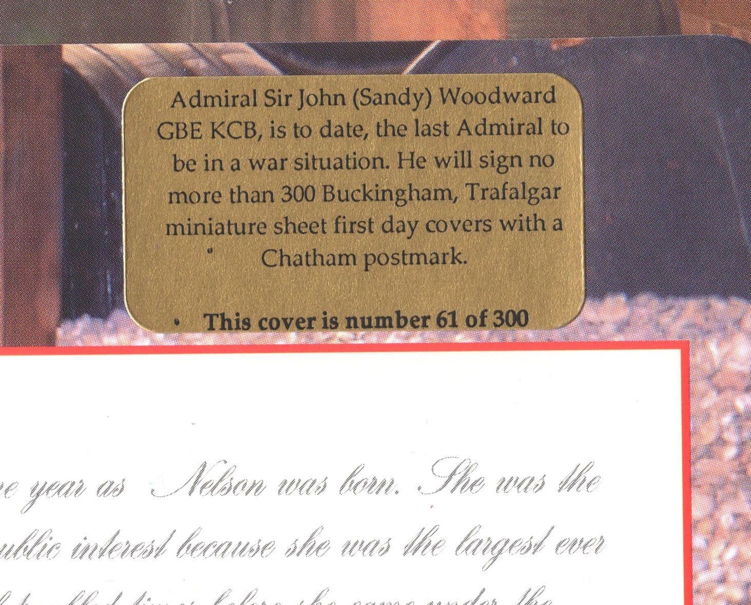 200th Anniversary of Battle Of Trafalgar LTD EDN OF 50 FDC COA