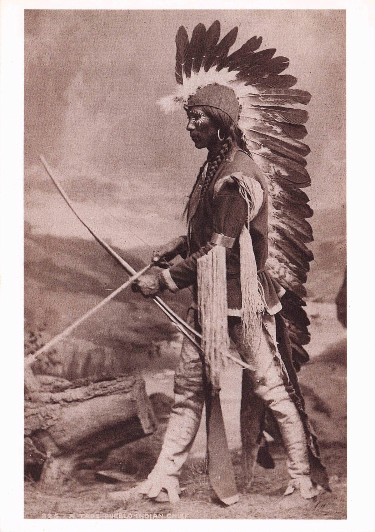 Old Taos Pueblo Native American 1870s Indian Chief Rare Photo Postcard