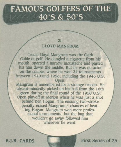 Lloyd Mangrum Famous Golfers Of The 40s & 50s Rare Golf Photo Trade Card