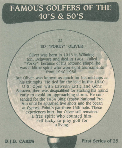Ed Porky Oliver Famous Golfers Of The 40s & 50s Rare Golf Photo Trade Card