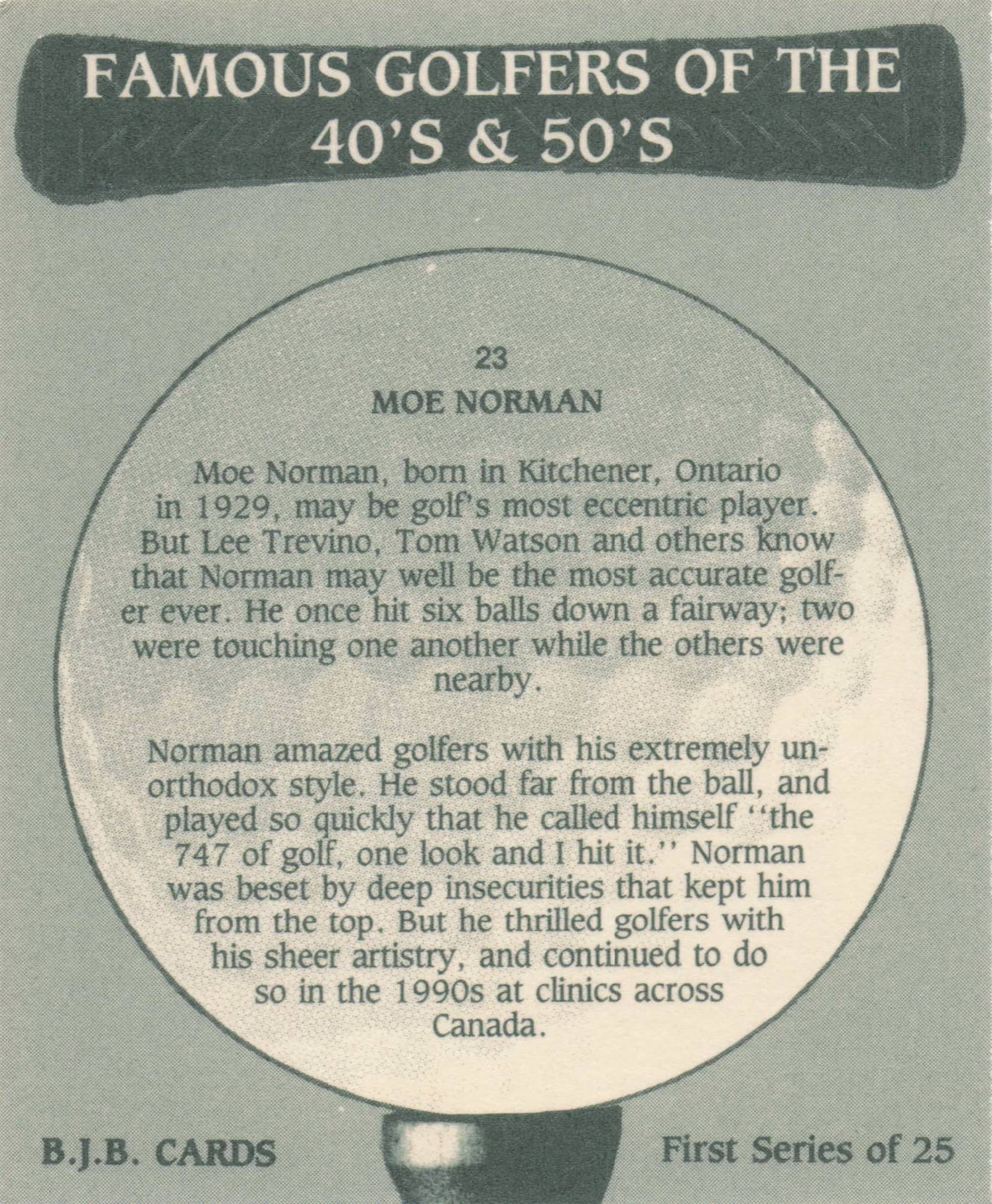 Moe Norman Famous Golfers Of The 40s & 50s Rare Golf Photo Trade Card