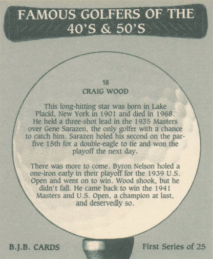 Craig Wood Famous Golfers Of The 40s & 50s Rare Golf Photo Trade Card
