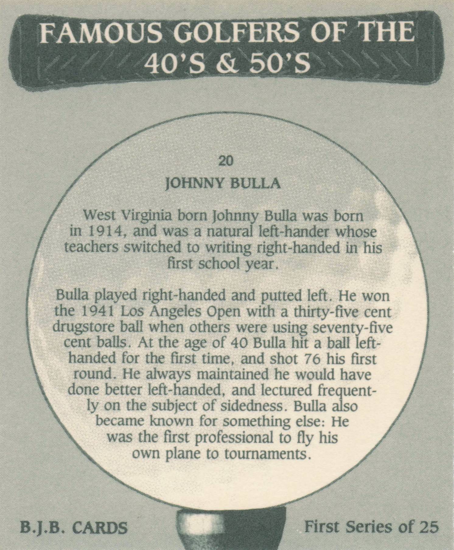 Johnny Bulla Famous Golfers Of The 40s & 50s Rare Golf Photo Trade Card