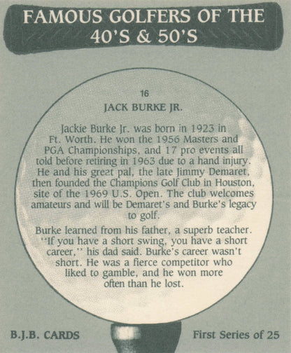 Jack Burke Famous Golfers Of The 40s & 50s Rare Golf Photo Trade Card