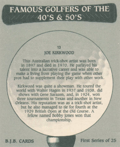 Joe Kirkwood Famous Golfers Of The 40s & 50s Rare Golf Photo Trade Card