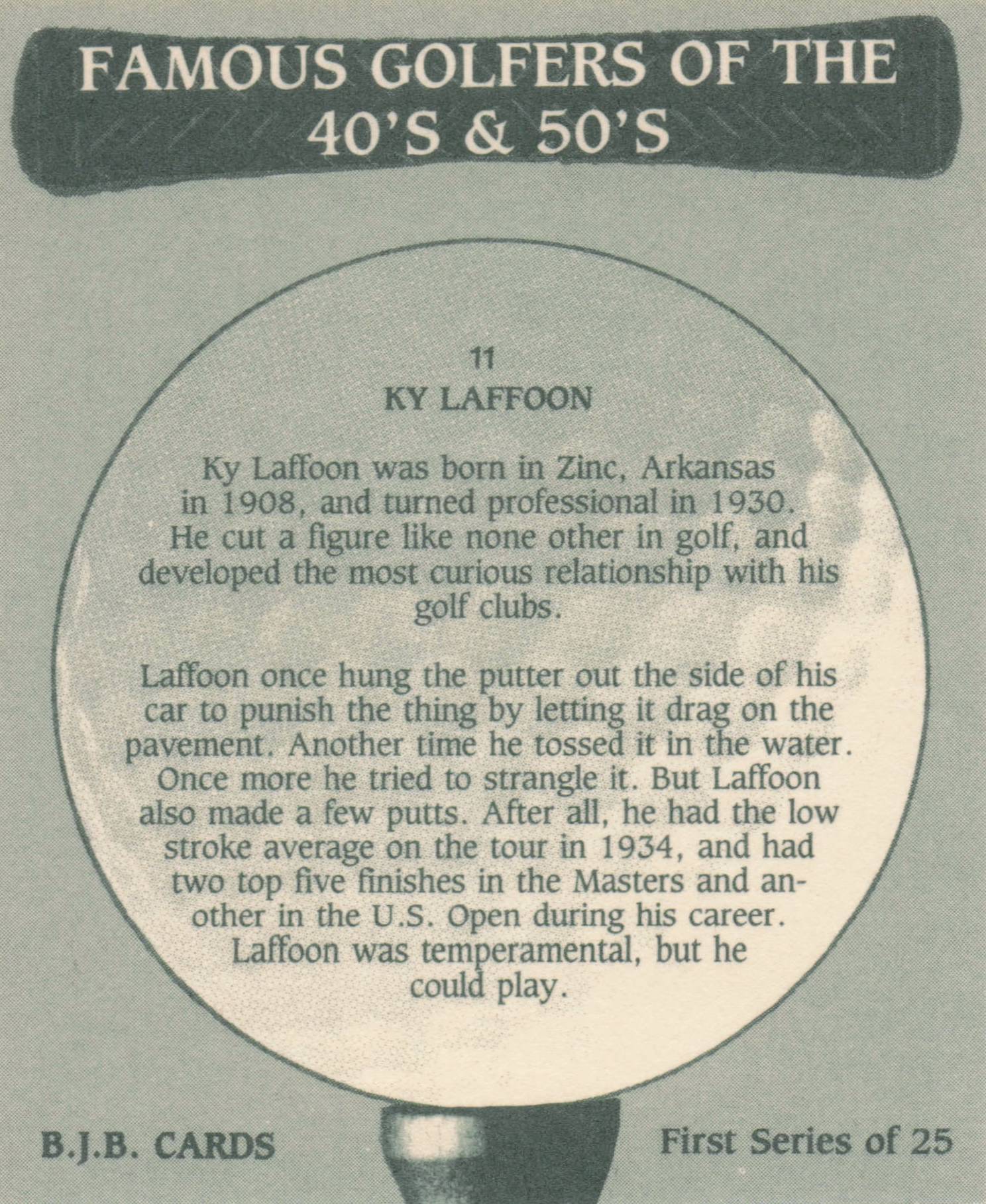 Ky Laffoon Famous Golfers Of The 40s & 50s Rare Golf Photo Trade Card