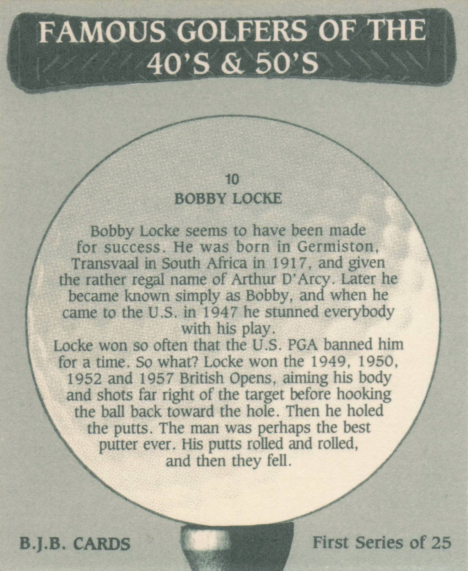 Bobby Locke Famous Golfers Of The 40s & 50s Rare Golf Photo Trade Card
