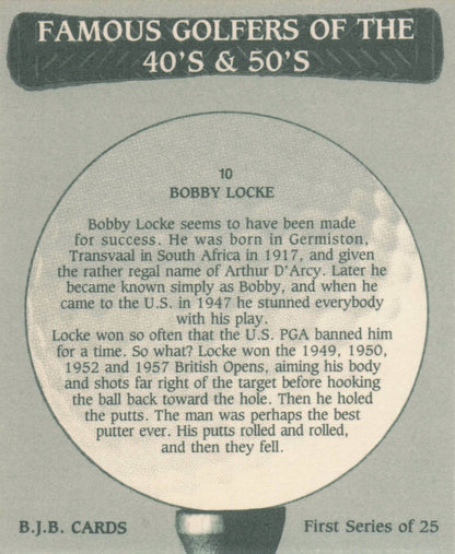 Bobby Locke Famous Golfers Of The 40s & 50s Rare Golf Photo Trade Card