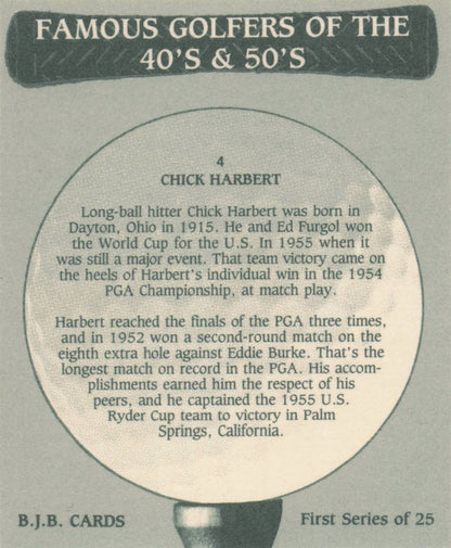 Chick Harbert Famous Golfers Of The 40s & 50s Golf Photo Trade Card