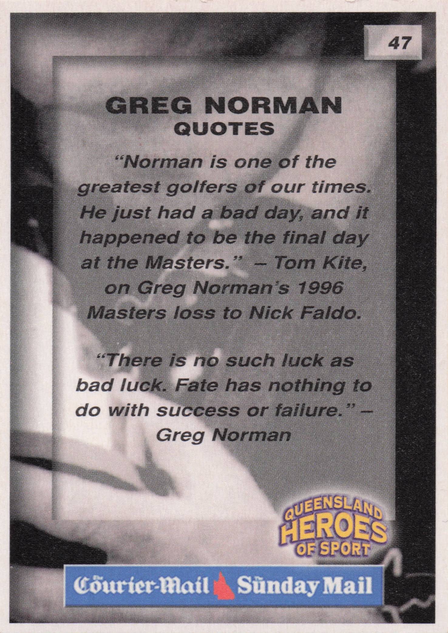 Greg Norman Queensland Heroes Of Sport 1996 Masters Golf Trade Card