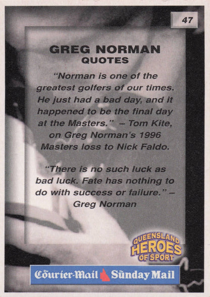 Greg Norman Queensland Heroes Of Sport 1996 Masters Golf Trade Card