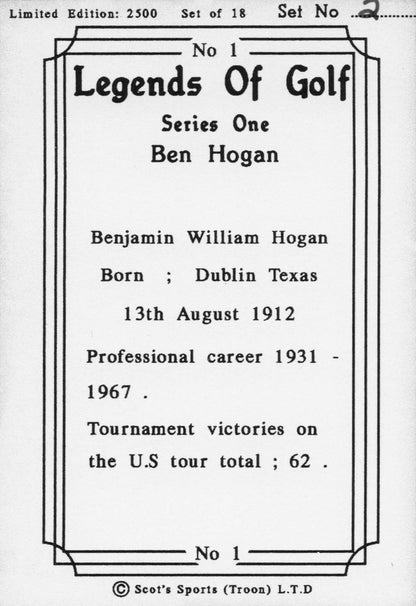 Ben Hogan USA Tour Victories Legends Of Golf Trade Card