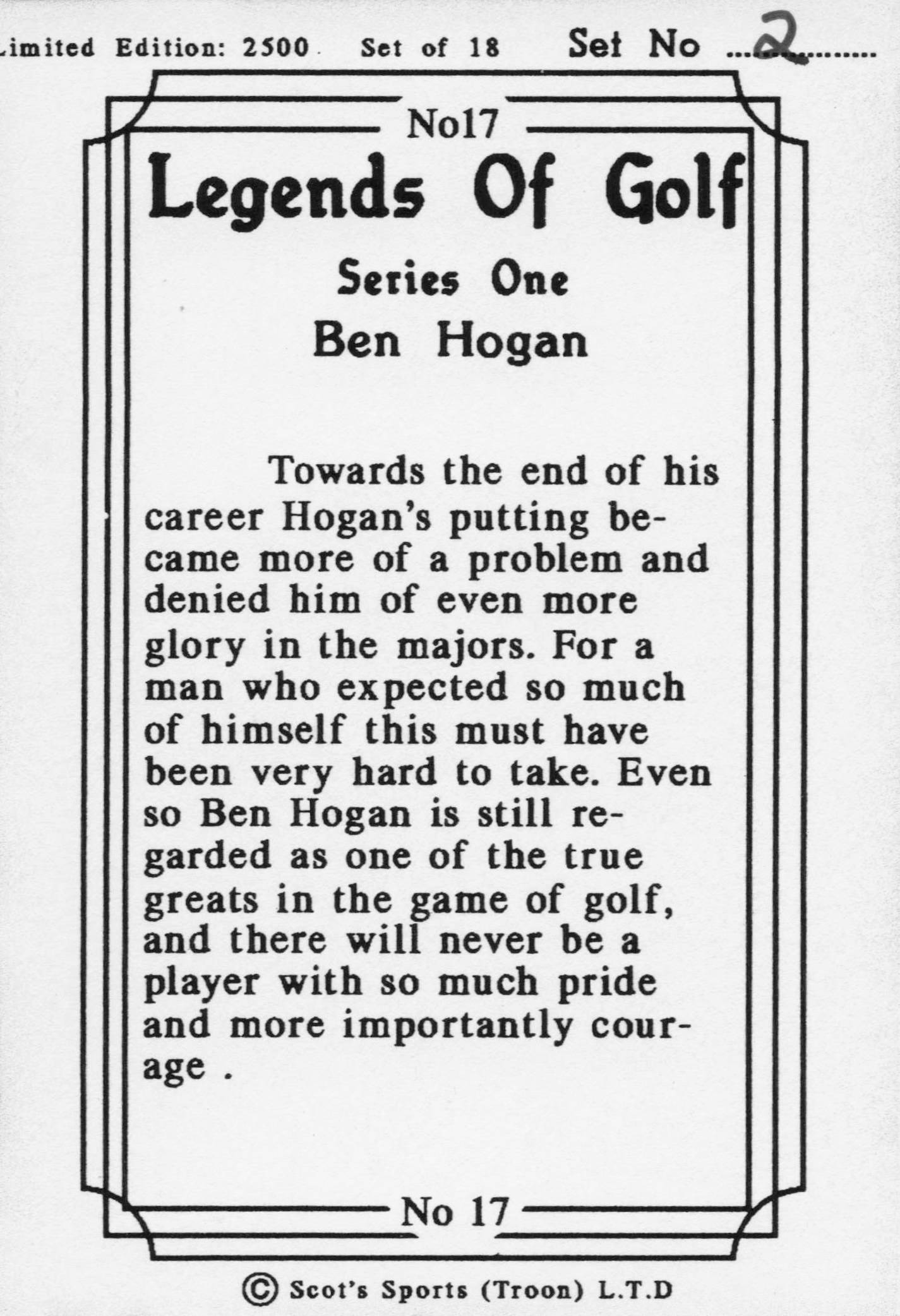 Ben Hogan Putting At Majors Legends Of Golf Trade Card