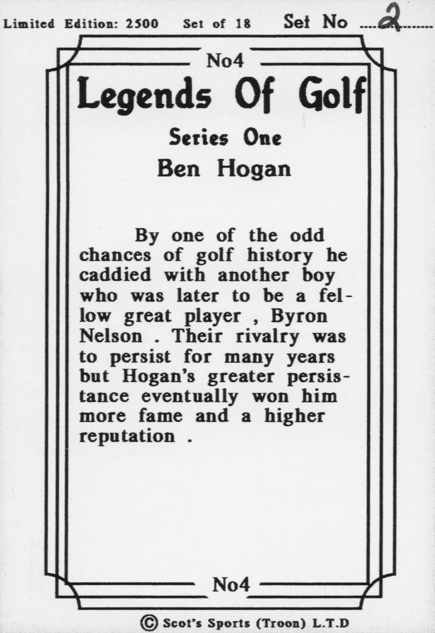 Ben Hogan vs Byron Nelson Legends Of Golf Trade Card