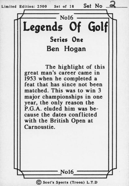 Ben Hogan 1953 Majors Opens Wins Legends Of Golf Trade Card