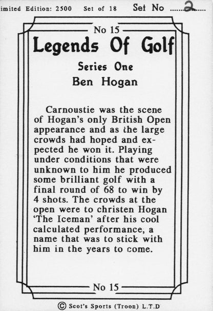 Ben Hogan Victory Legends Of Golf Trade Card