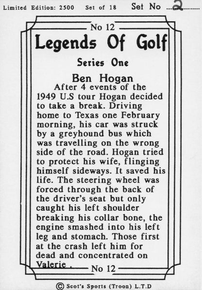 Ben Hogan Car Crash With Bus Legends Of Golf Trade Card