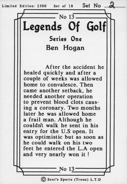 Ben Hogan Car Accident Legends Of Golf Trade Card