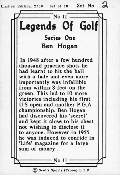 Ben Hogan First US Open Victory Legends Of Golf Trade Card