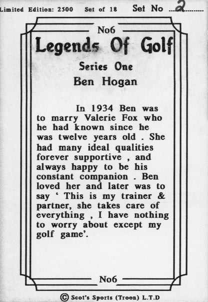 Ben Hogan Wedding Valerie Fox Legends Of Golf Trade Card