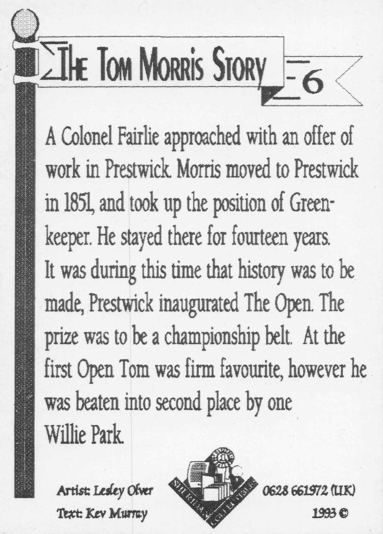 Tom Morris Story Prestwick GB Open Course Victorian Golf Trade Card