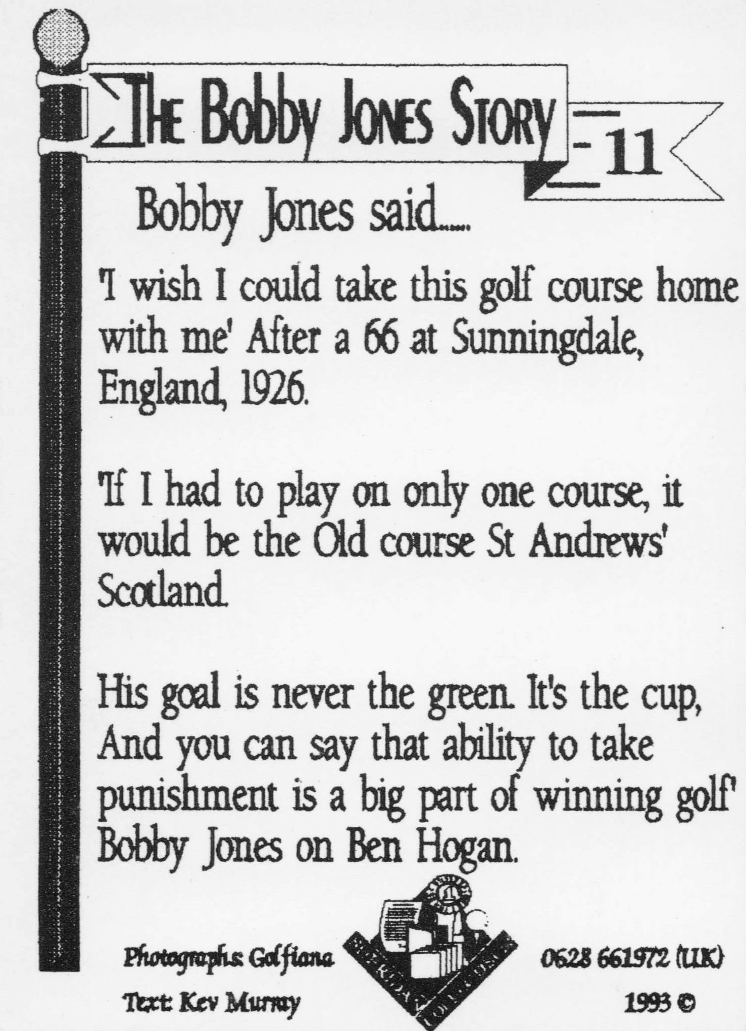 Bobby Jones Story USA Golf Guide 1931 Magazine Trade Photo Card