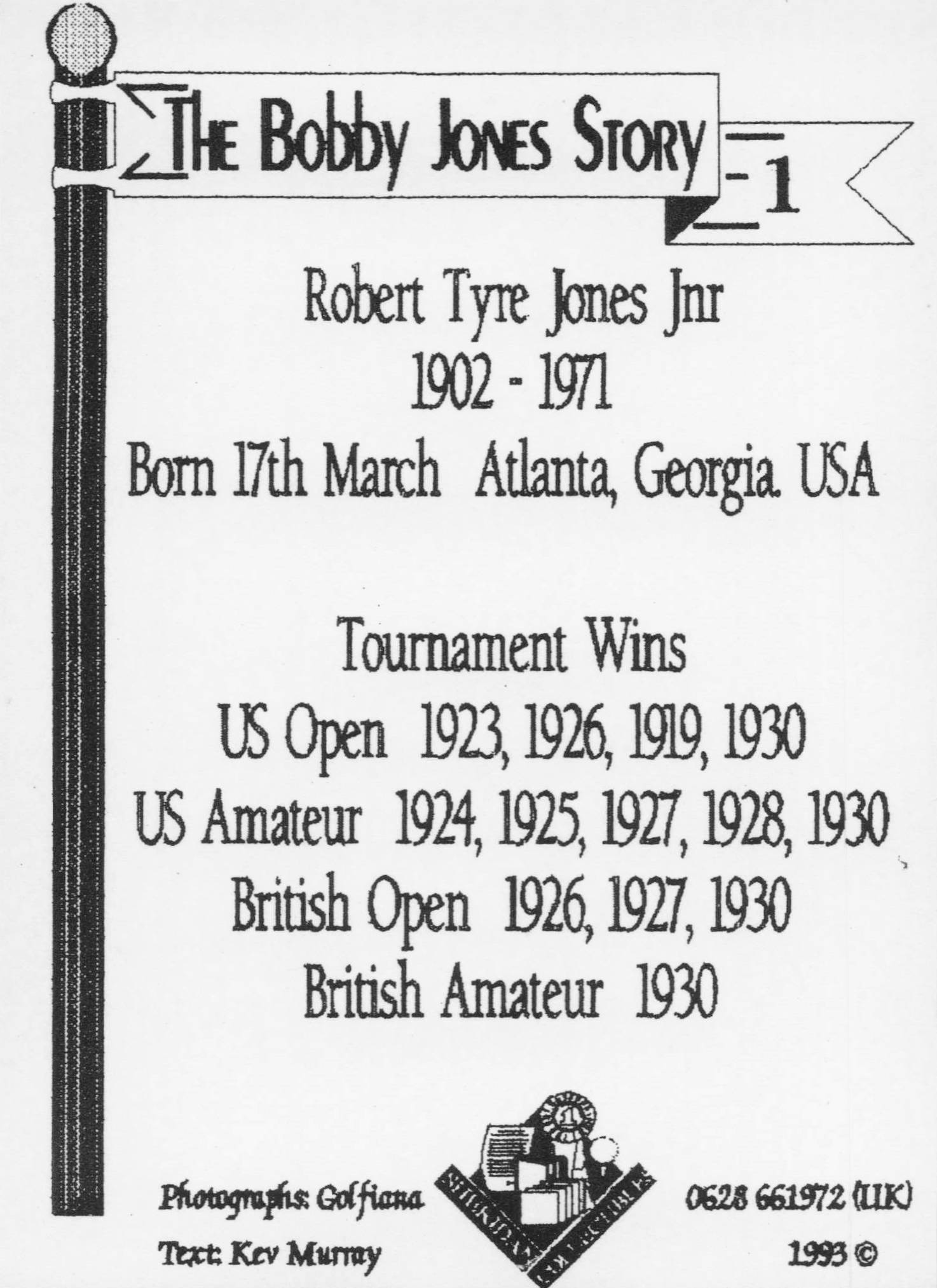 Story Of Bobby Jones American Old Golfer USA Photo Trade Card