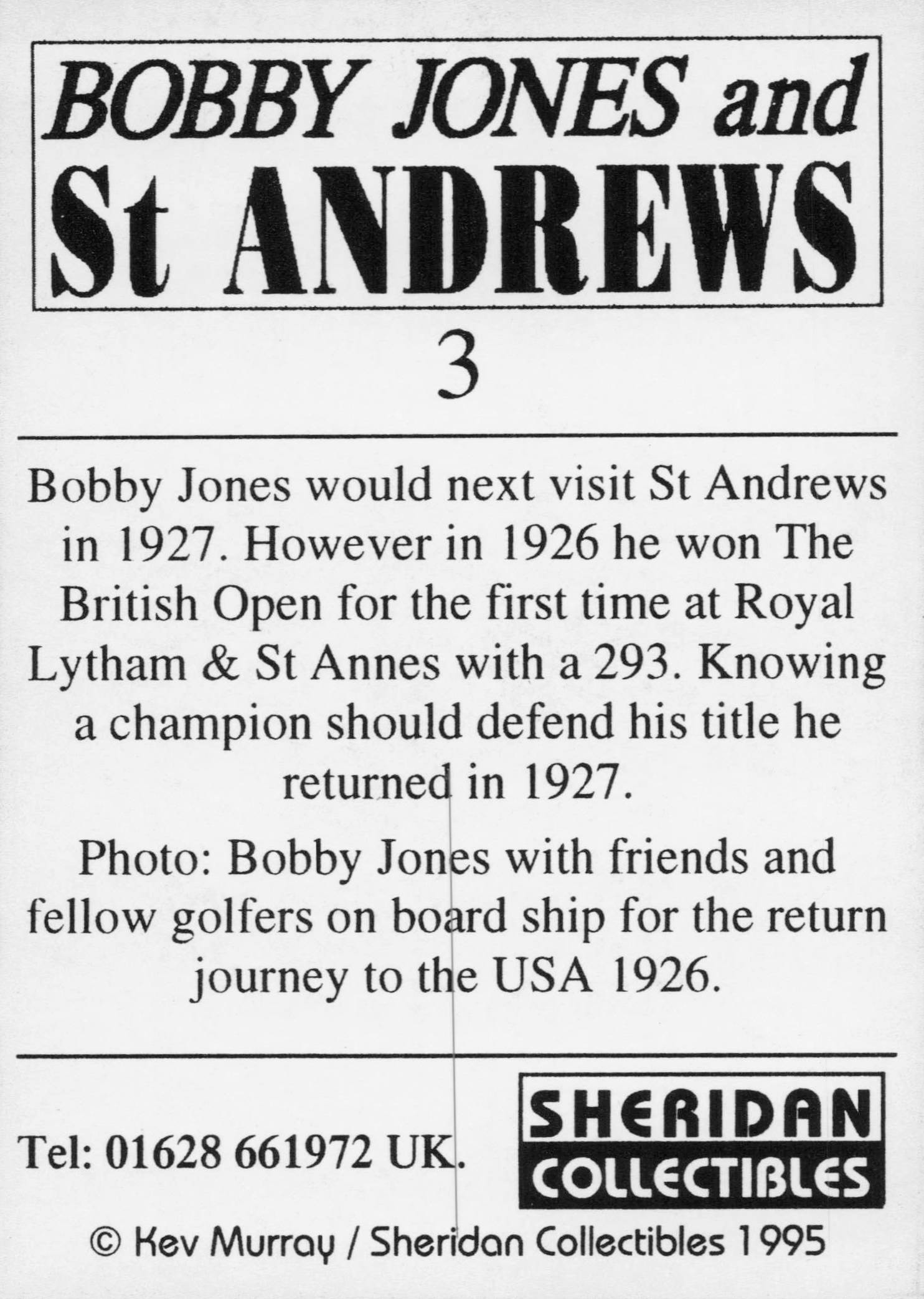 Bobby Jones Golf & St Andrews Course 1926 British Open Trade Card