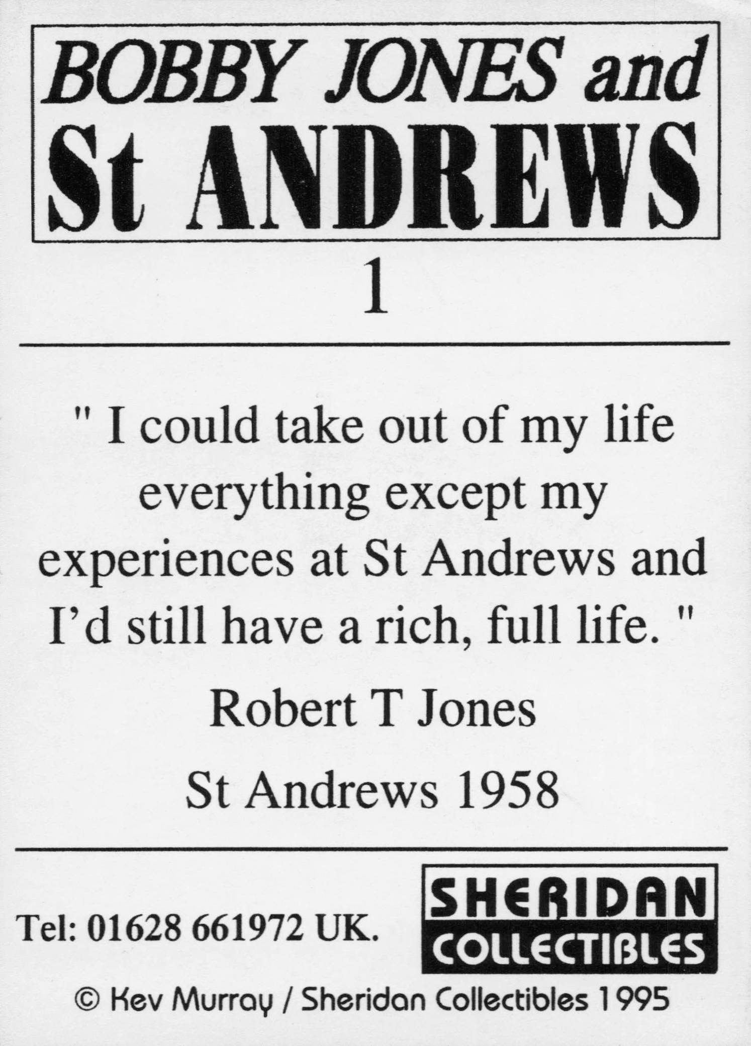 Bobby Jones USA Golf & St Andrews Course 1958 Quote Photo Trade Card