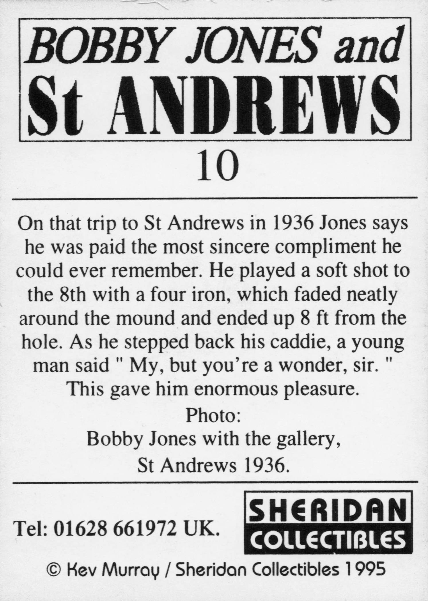 Bobby Jones USA Golf & St Andrews Course 1936 Gallery Trade Card