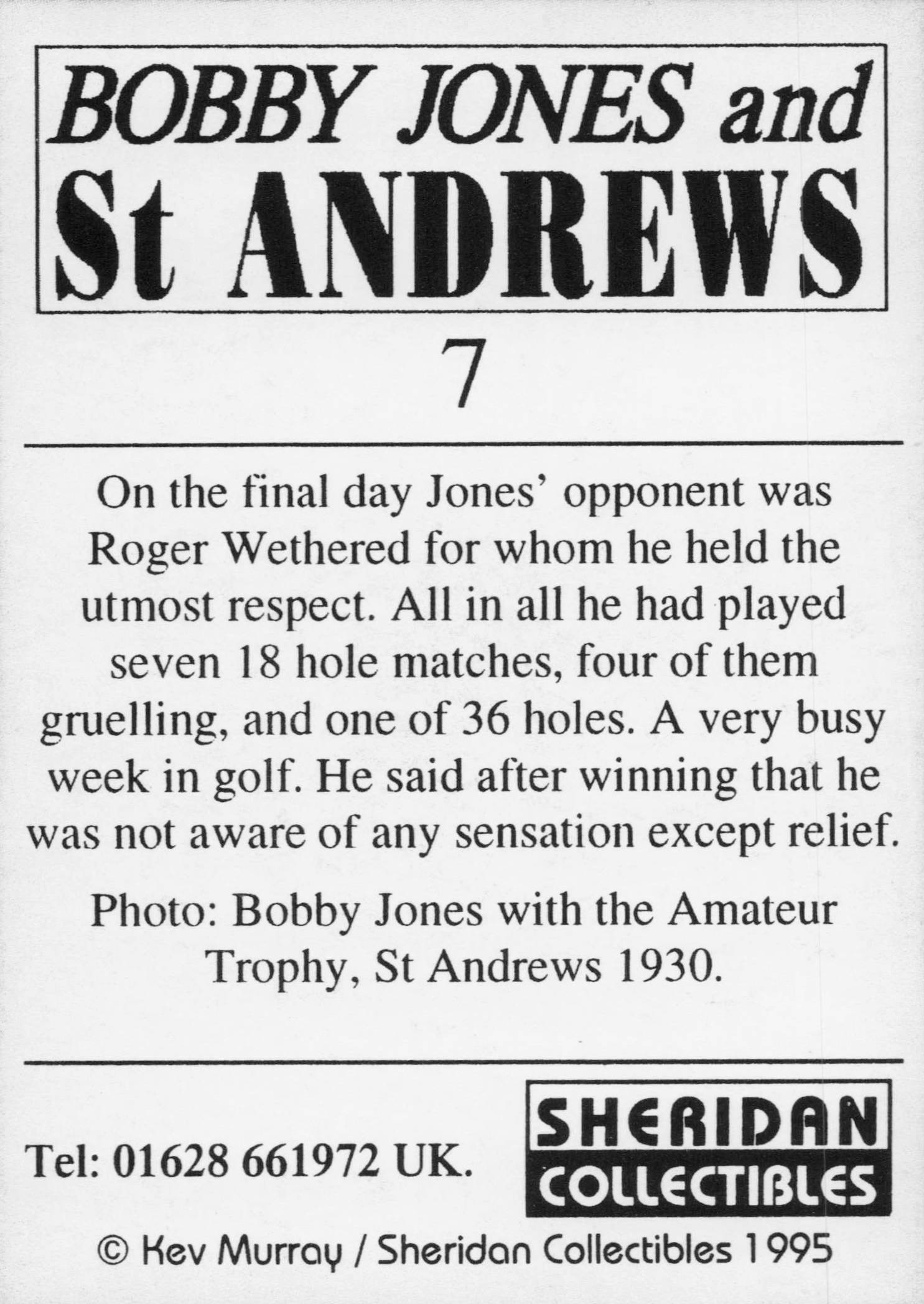 Bobby Jones USA Golf & St Andrews Course 1930 Trophy Trade Photo Card