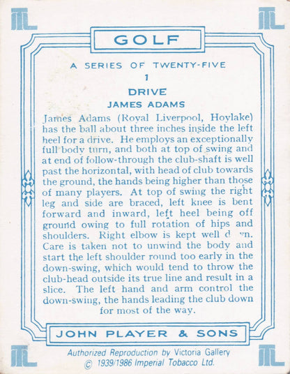 James Adams Golfer Driving Golf Shot Players Photo Cigarette Card