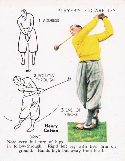 Henry Cotton Golfer Driving Golf Shot Players Photo Cigarette Card
