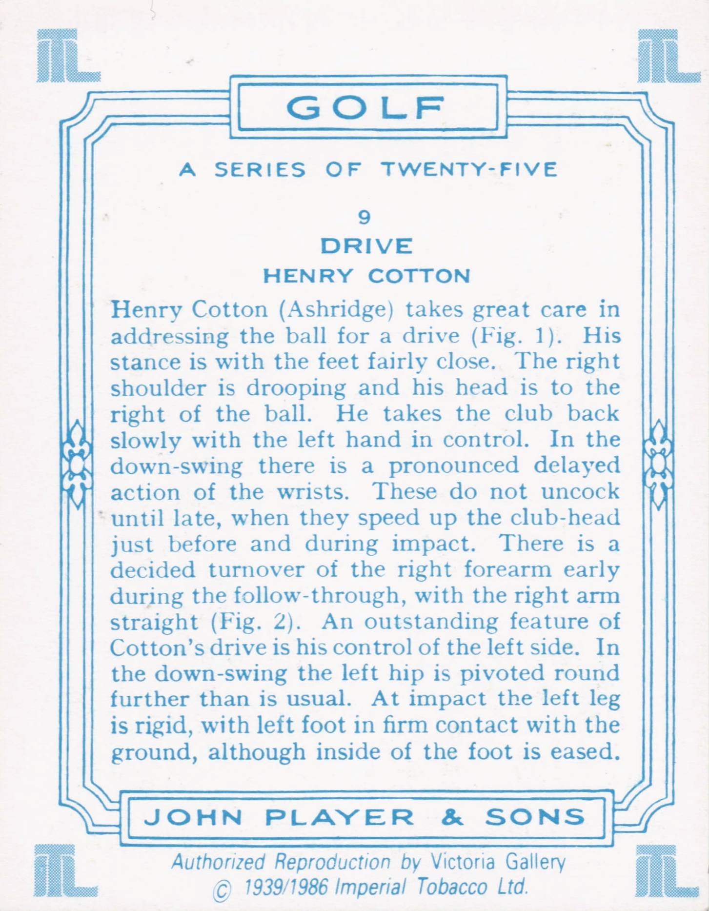 Henry Cotton Golfer Driving Golf Shot Players Photo Cigarette Card
